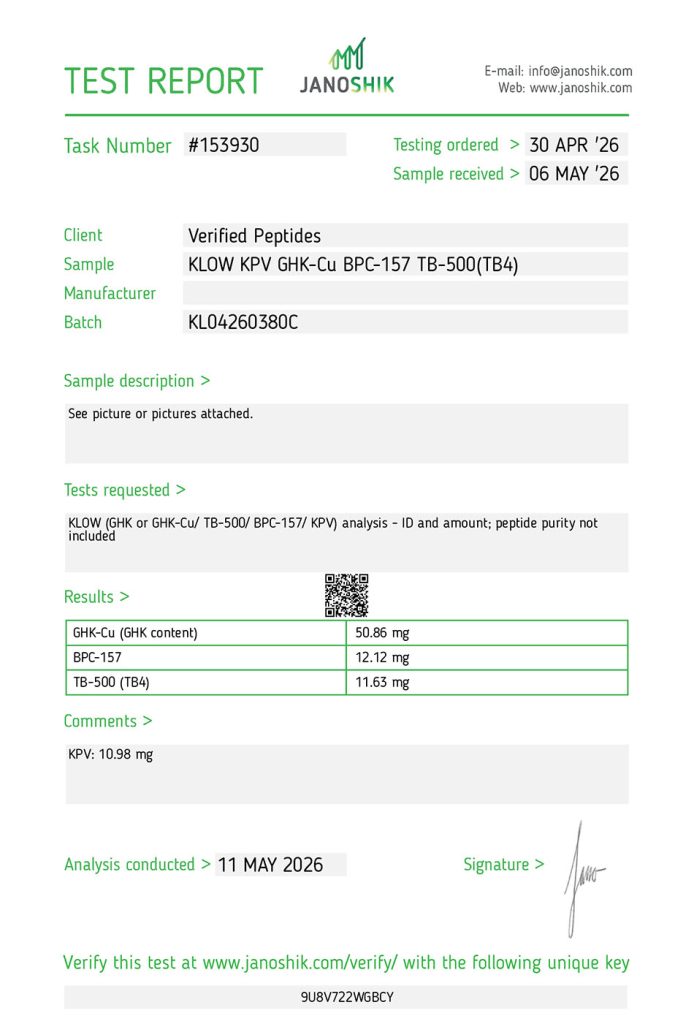 klow peptide purity certificate of analysis lab test report may 2026