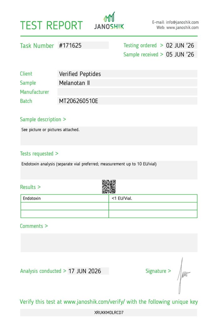 mt ii peptide endotoxin certificate of analysis lab test report june 2026