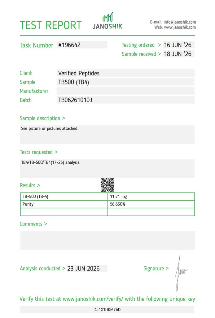 tb 500 peptide purity certificate of analysis lab test report june 2026